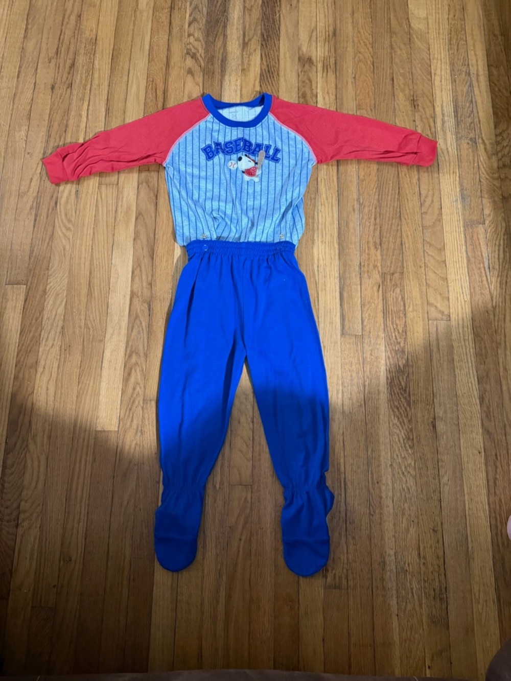 Vintage Carters 24M Snap Waist Baseball Graphic Kids Pajama Set in Blue and Red
